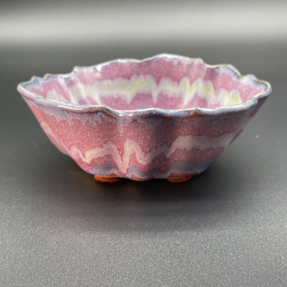 Bay Pottery Purples Blue Drip Scalloped Bowl 6" Candy Dish Small Serving Bowl